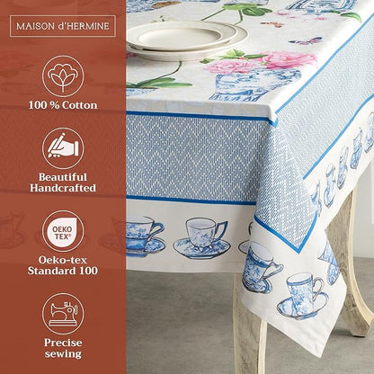 Maison d' Hermine Table Cloth Rectangle Table 100% Cotton 60 x 120 Inches Tablecloth Reusable Decorative Everyday Use for Dining Room, Farmhouse, Home, Party, Festive & Wedding Spring Summer - Canton