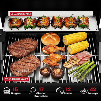 40,000 BTU Propane Gas Grill, 3 Burner Gas Grill with Side Burner, Outdoor BBQ Grill with Stainless Steel Grates for Patio, Camping, Outdoor Cooking