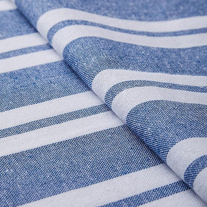 Encasa XO Cotton Dining Table Runner | Franca Blue Stripes | Size 13x91 in - Machine Washable & Durable