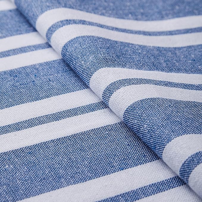 Encasa XO Cotton Dining Table Runner | Franca Blue Stripes | Size 13x104 in - Machine Washable & Durable