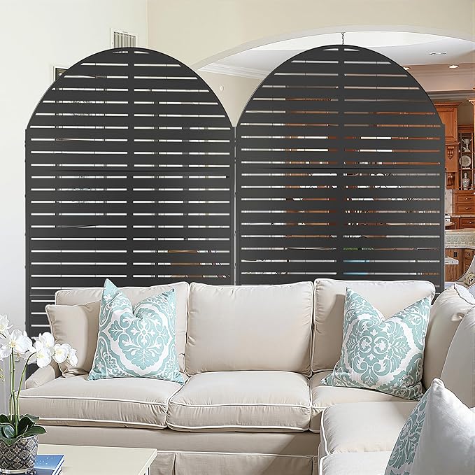 Metal Privacy Screen Outdoor 72" H×47" W,Freestanding Decorative Privacy Screen for Balcony Yard&Garden, Arched Privacy Fence-Black&Louvered