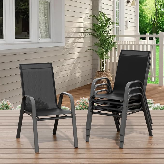 Garvee Patio Chairs Set of 4, Stackable Chairs - Image 7