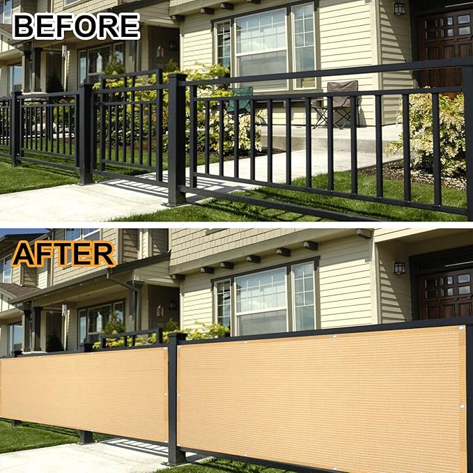 Eden's Decor Balcony Privacy Screen Beige 3'x 34' Cover Mesh Windscreen Weather-Resistant UV Protection for Backyard Deck, Patio, Balcony, Pool, Porch, Fence, Railing, Gardening
