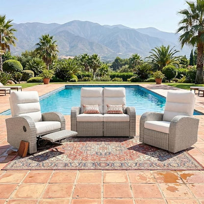 Oversized 3 Pieces Wicker Outdoor Recliner Loveseat by LayinSun