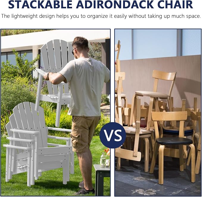 Stackable Set, 2 Chairs with 47in Table, All-Weather HDPE, 380 lbs Each+47.2in - Image 4