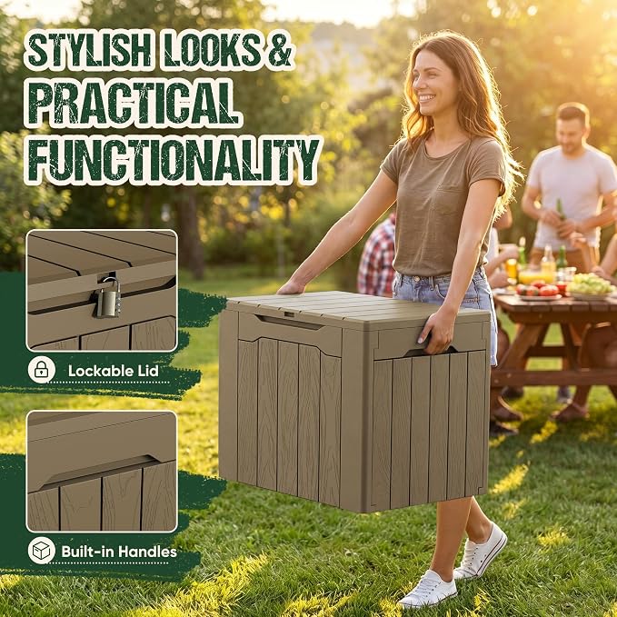 Devoko 29 Gallon Deck Box, Waterproof Resin Outdoor Storage Box | Lockable and - Image 2