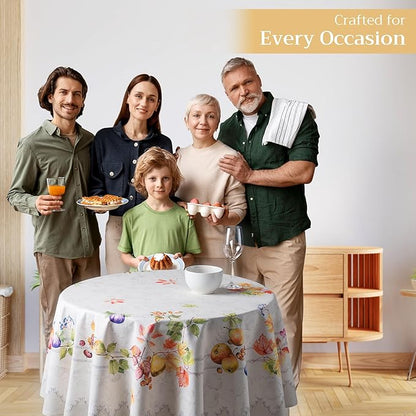 Maison d' Hermine Table Cloth Round Table 100% Cotton 63 Inches Fall Tablecloth Reusable Everyday Use for Thanksgiving Christmas Decorations Dining Farmhouse Party (Fruit D'Hiver)