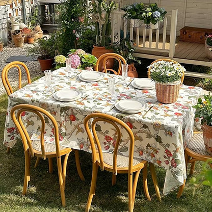 Rectangle Outdoor Tablecloth, Waterproof Table Cloth, Bird Floral Pattern Decorative Fabric Table Cover for Farmhouse, Dining, Picnic, Party, Easter, 60 x 84 Inch, Red Flower