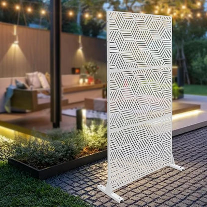 Outdoor Privacy Screen Freestanding, 36" W x 71.5" H Outdoor Decorative Screen Backyard Privacy Fence for Patio Garden Balcony Porch, White Rhombic Panels