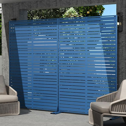Casaphoria Metal Privacy Screen Outdoor, 72" H x 47" W Freestanding Decorative Privacy Screen for Patio Deck Balcony Garden with Stable Base, Louvered Blue