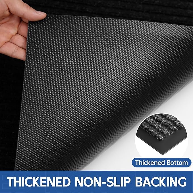 Front Door Mat, 5' x 3' Heavy Duty Indoor Outdoor Door Mat Entrance, Commercial Welcome Mats, Stain and Fade Resistant, Durable Rubber Backing, Low Profile Entry Mat for Patio, Black Stripe