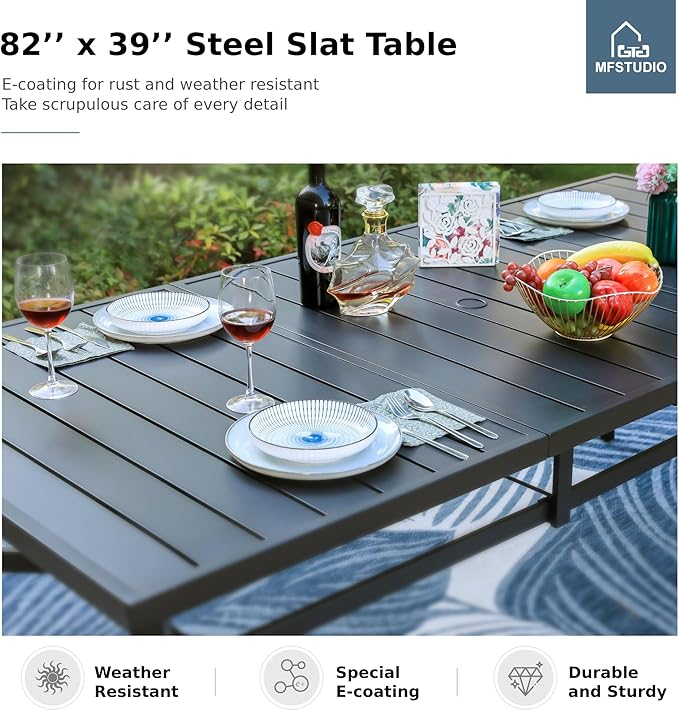 MFSTUDIO Outdoor Dining Set for 8, Patio Table and Chairs Set with Umbrella Hole, 9 Piece Metal Patio Dining Sets, Outdoor Patio Furniture Set for Deck Backyard Poolside Garden