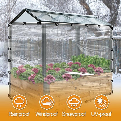 10x12ft Anti-Tear Clear Tarp Waterproof for Patio Winterizing - 2pcs Windproof Poly Tarpaulin, Heavy Duty Transparent Enclosure with Grommets for Covering Chicken Coops Greenhouse Garden Plants