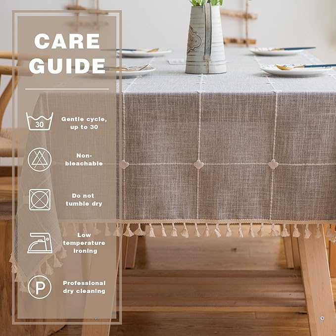 Pahajim Rustic Linen Tablecloth Cotton Rectangle Table Cloth for Kitchen Dining with Tassel Plaid Waterproof Tablecloths Rectangle/Oblong,55''x71'',4-6 Seats