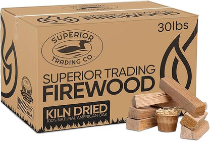 Superior Trading Natural Oak Mini Fire Stick w/Fire Starter Pods, Fireplaces, Wood Stove, Pizza Oven, Campfire, Fire Starter Kit, USDA Certified Kiln, USA Made, 30 Lbs
