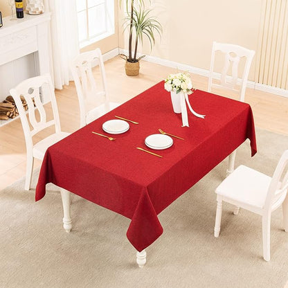 BALCONY & FALCON Rectangle Tablecloth Washable Wrinkle Resistant and Water Proof Table Cloth Decorative Linen Fabric Tablecloths for Dining Parties Kitchen Wedding and Outdoor Use (Red, 55x95)