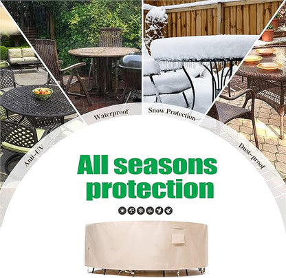 F&J Outdoors Patio Furniture Covers Waterproof UV Resistant Rip-stop Fabric Round Outdoor Furniture Cover, Beige, 96" Dia x 27.5" H