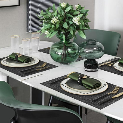 Table Mats Set of 8,Vinyl Table Place Mats Stain Resistant Foldable Placemats Washable Wipeable Placemat for Kitchen Dining Table Decoration Indoor Outdoor (Dark Grey)