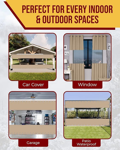 FoundGo 10'Hx10'W Outdoor Vinyl Curtains for Patio,19oz Clear Vinyl Patio Enclosure,Heavy Duty Clear Tarps Waterproof Vinyl Tarp with Grommets for Pergola, Porch,Gazebos,Balcony,-4℉ Cold Resistant