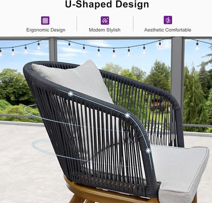 PURPLE LEAF 16 Pieces Patio Dining Set Wicker Outdoor Furniture Rectangular Table and Chairs Set for Garden Deck Teak-Finish Aluminum Frame Backyard Kitchen Set, Cushions and Pillows Included