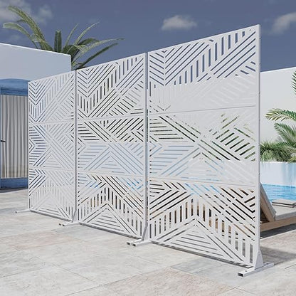 Casaphoria Metal Privacy Screen Outdoor, 72" H x 47" W Freestanding Decorative Privacy Screen for Patio Deck Balcony Garden with Stable Base, White-Ivan