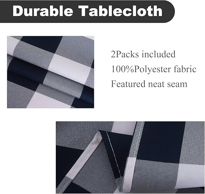 Cupuamon 2 Pack Waterproof Polyester Fabic Rectangle Checkered Tablecloth，60x84 Outdoor Table Cloth，Oil Stain Prevention Table Cloth for Pinics and Parties（Black and White）