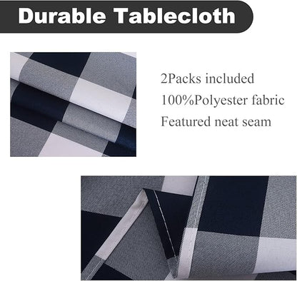 Cupuamon 2 Pack Waterproof Polyester Fabic Rectangle Checkered Tablecloth，60x120 Outdoor Table Cloth，Oil Stain Prevention Table Cloth for Pinics and Parties（Navy and White）