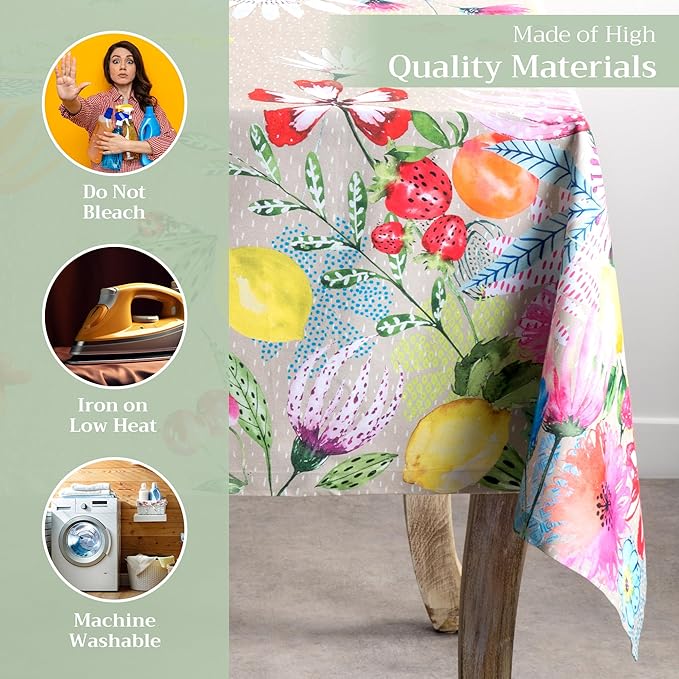 Maison d' Hermine Table Cloth Rectangle Table 100% Cotton 70 x 108 Inches Tablecloth Reusable Decorative for Dining Room, Farmhouse, Home, Party, Festive & Wedding Spring Summer - Jardin D'Ete - Fog