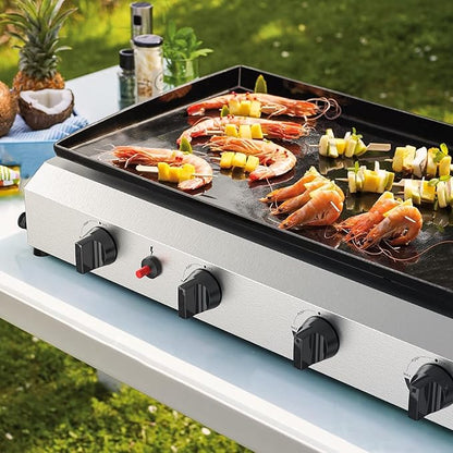 4 Burner Flat Top Grill, 30 Inch Stainless Steel Tabletop Portable Propane Griddle, 40,000 BTU BBQ Gas Griddle Flat Grill for Outdoor BBQ