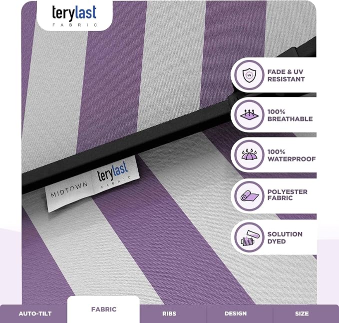 Midtown Umbrellas 10-Year-No-Fade - 8 Ft - UV Proof Purple/White Stripes Fabric - Image 3