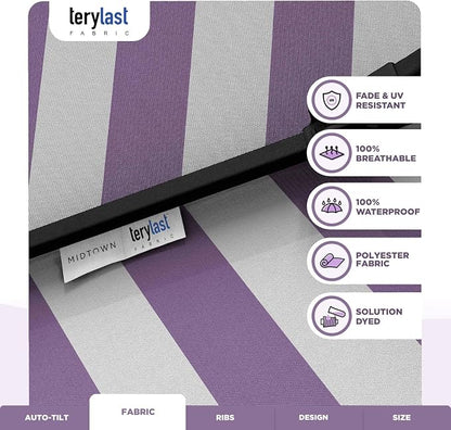 Midtown Umbrellas 10-Year-No-Fade - 8 Ft - UV Proof Purple/White Stripes Fabric - Image 3