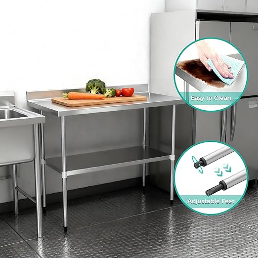 Stainless Steel Work Table 18 x 36 Inch, NSF Commercial Prep Table with Undershelf, Heavy Duty Food Prep Workstation with Backsplash
