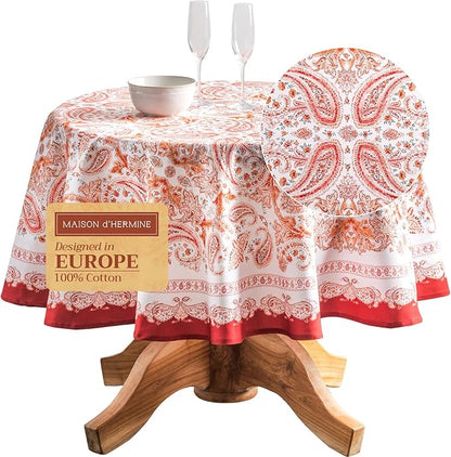 Maison d' Hermine Table Cloth Round Table 100% Cotton 63 Inches Fall Tablecloth Reusable Everyday Use for Thanksgiving Christmas Decorations Dining Farmhouse Party (Orient)