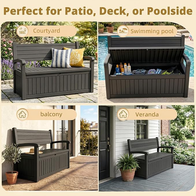EFU Outdoor Bench Storage Deck Box, 100 Gallon Waterproof Wicker Patio - Image 5