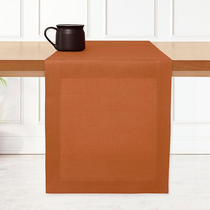 D'Moksha Homes Linen Rust Table Runner 108 Inches Long - 100% Pure Linen Dining Table Runner 14 x 108 Inch for Winter, Holiday - Machine Washable