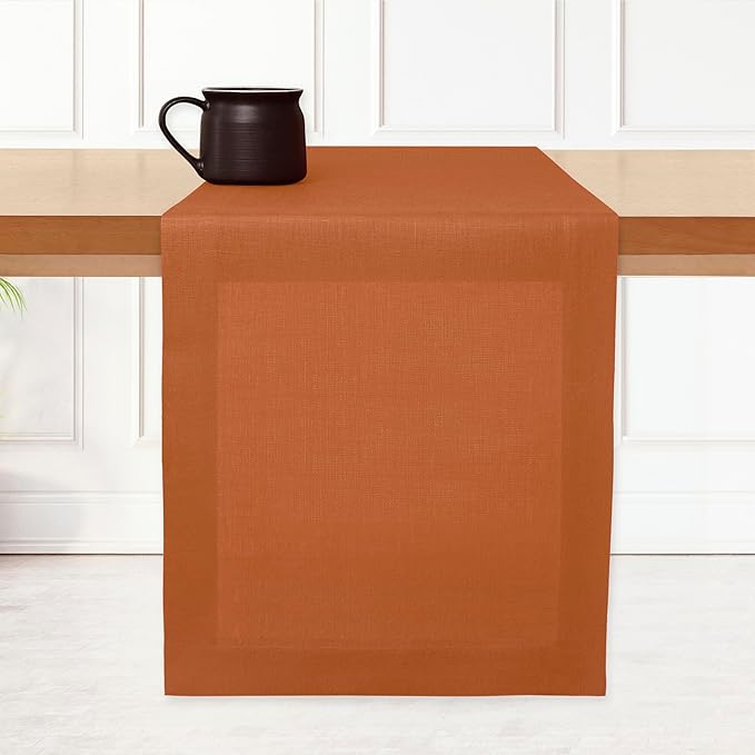 D'Moksha Homes Linen Rust Table Runner 36 Inches - 100% Pure Linen Small Table Runner 14 x 36 Inch for Dresser, Coffee Tables, Winter, Holiday - Machine Washable