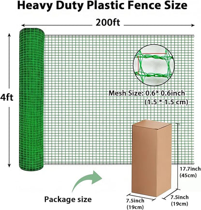 Garden Temporary Safety Fence, 4'x200' Roll with 50 Zip Ties, Resuable Plastic Mesh Fence for Garden Fencing, Construction, Snow Fencing, Animal Barrier, Poultry, Deer, Patio, Green