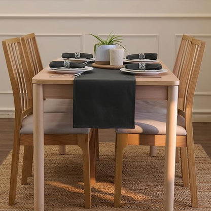 Encasa XO Table Runner 13"x72" Long | Cotton Canvas Fabric | Charcoal Grey Solid Color | Machine Washable & Durable