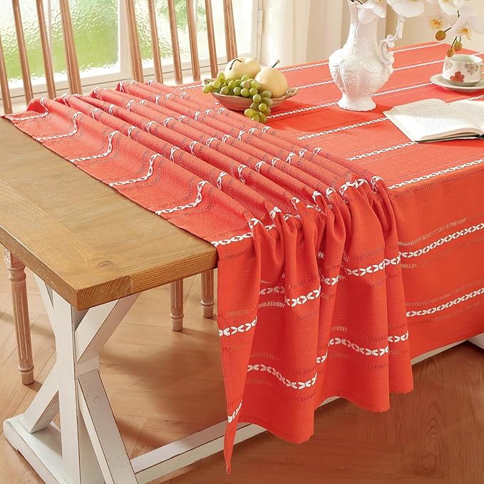 Chassic 60 x 60 inches Farmhouse Style Linen tablecloths, Wrinkle Resistant Washable Dining Room Table Cloths for Square Tables - Hemstitch Maple Orange