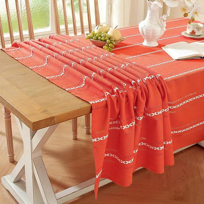 Chassic 60 x 104 inches Farmhouse Style Linen tablecloths, Wrinkle Resistant Washable Dining Room Table Cloths for 6 Foot Rectangle Tables - Hemstitch Maple Orange