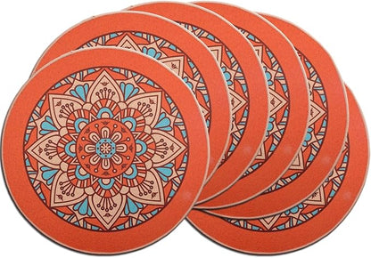 PIGCHCY Rubber Boho Placemats Set of 6, 15" Round Heat Resistant Placemat, Waterproof Washable Table Mats for Dining Table Decoration (Orange)