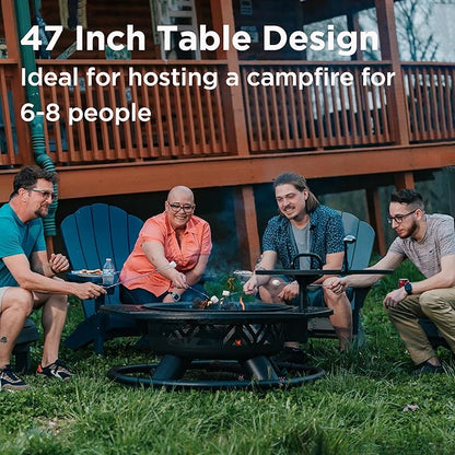 Red Mountain Valley 47" Outdoor Fire Pit with Adjustable Grill, 2-in-1 Metal Outdoor Fireplaces, Large Patio Wood Burning Fire Pits for Outside, Ideal for Backyard, Patio, Party