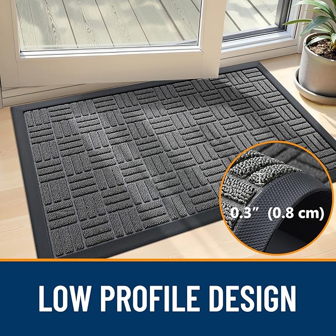 OLANLY Front Door Mat Outside Entrance 47x23, Absorbent, Heavy Duty Sturdy Natural Rubber Doormat Indoor Outdoor, Stain and Fade Resistant, Non-Slip Backing Low Profile Floor Mat for Entryway, Grey