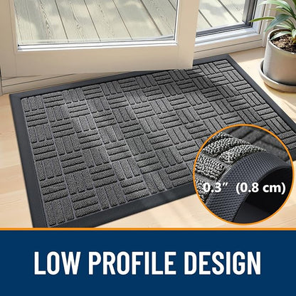 OLANLY Front Door Mat Outside Entrance 59x23, Absorbent, Heavy Duty Sturdy Natural Rubber Doormat Indoor Outdoor, Stain and Fade Resistant, Non-Slip Backing Low Profile Floor Mat for Entryway, Grey