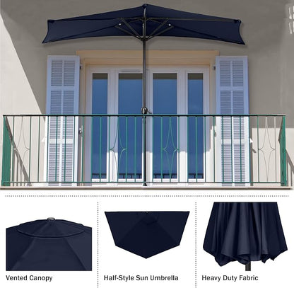 Half Umbrella Outdoor Patio Shade - 9 ft Patio Umbrella - Small Canopy - Image 3