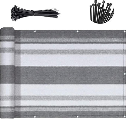 SUNNY GUARD 3'x16' Balcony Deck Privacy Screen Fence, Apartments Railing Screen Heavy Duty Wind Screen for Outdoor,Backyard,Patio Privacy(Silver Gray White Stripes
