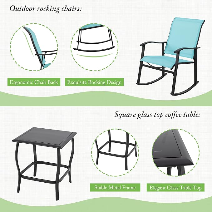Shintenchi 3 Piece Rocking Bistro Set, Outdoor Furniture - Image 5