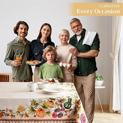Maison d' Hermine Table Cloth Rectangle Table 100% Cotton 70 x 108 Inches Fall Tablecloth Reusable Everyday Use for Thanksgiving Christmas Decorations Dining Farmhouse (Pumpkin Garden - Cloudy Cream)
