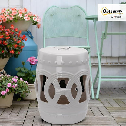 Outsunny 14" x 17" Ceramic Garden Stool Strong Glazed Material White | - Image 2