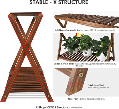 Wood Plant Stand Shelf Indoor Outdoor 2 Tier Plant Bench Corner | Stepped - Image 4